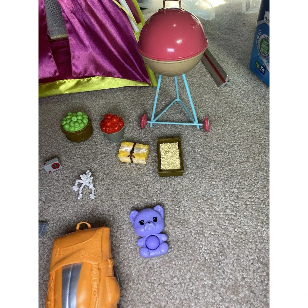 Barbie Camping Travel Playset Lot Tent Bicycle Grill Pets Suitcase Accessories